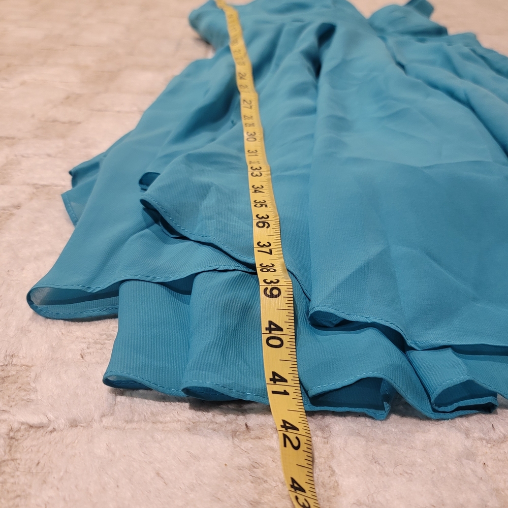 NWT MU XIANG CHEN Teal Chiffon Corseted Fit and Flare Short Dress Size 18 - Picture 8 of 16